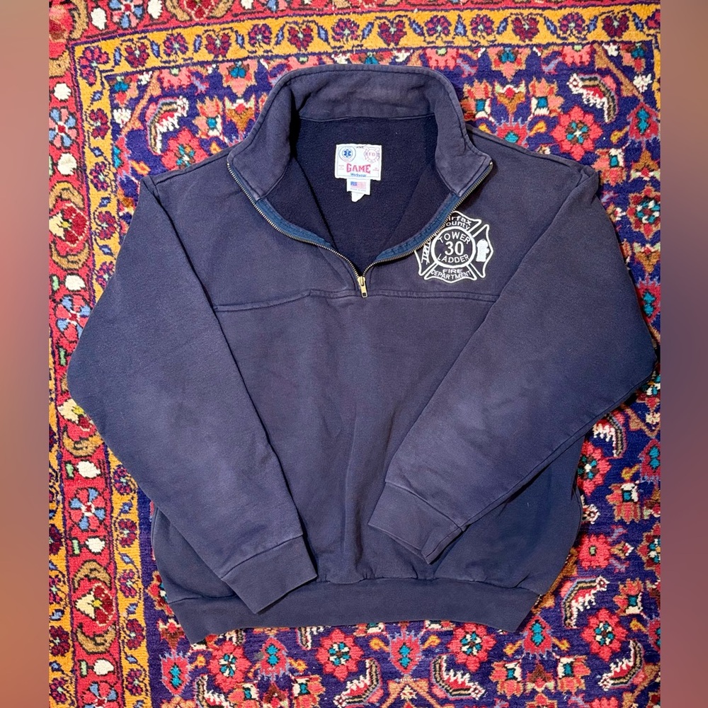 Half Zip Firefighter Sweatshirt | Vintage | 2XL | Navy Blue